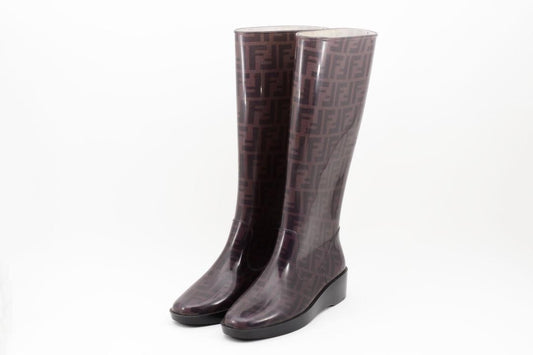 FENDI Rain Boots Shoes FF Zucca EU 38 US 8 Authentic