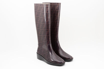 FENDI Rain Boots Shoes FF Zucca EU 38 US 8 Authentic
