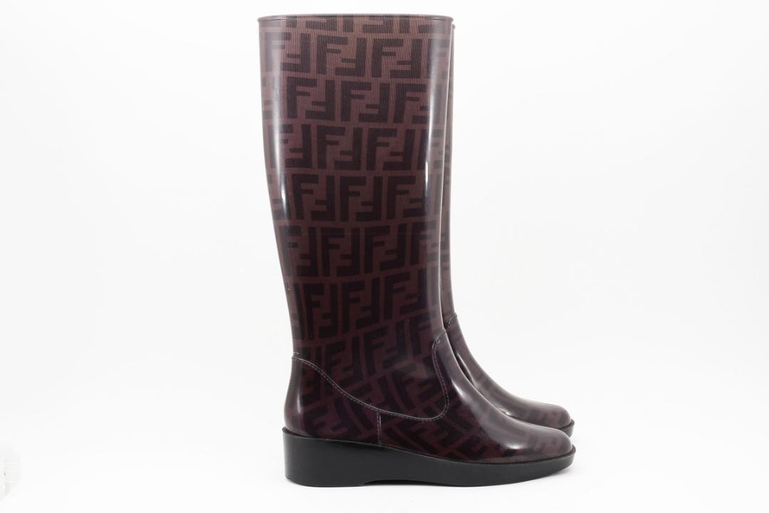 FENDI Rain Boots Shoes FF Zucca EU 38 US 8 Authentic