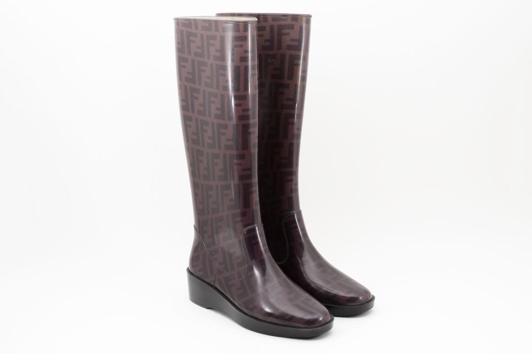 FENDI Rain Boots Shoes FF Zucca EU 38 US 8 Authentic