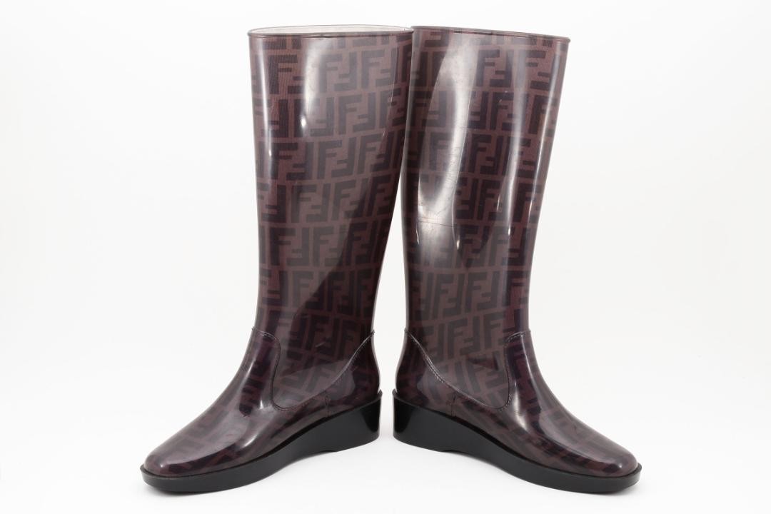 FENDI Rain Boots Shoes FF Zucca EU 38 US 8 Authentic