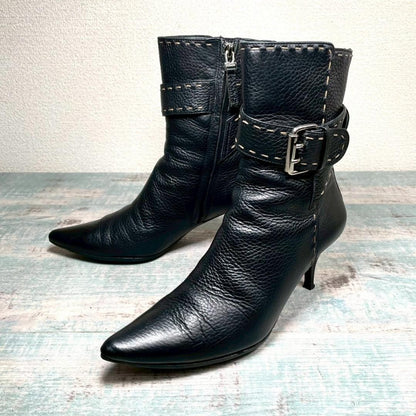 FENDI Bootie Boots Shoes Selleria EU 35 US 5 Leather Black Authentic