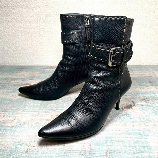 FENDI Bootie Boots Shoes Selleria EU 35 US 5 Leather Black Authentic