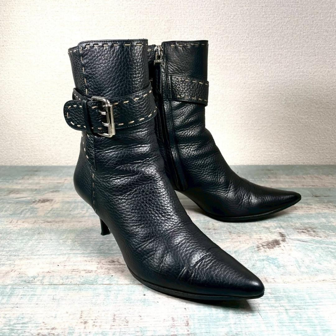 FENDI Bootie Boots Shoes Selleria EU 35 US 5 Leather Black Authentic