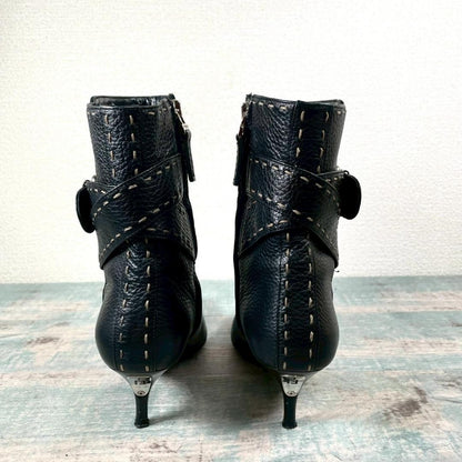 FENDI Bootie Boots Shoes Selleria EU 35 US 5 Leather Black Authentic