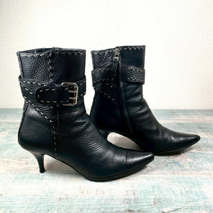 FENDI Bootie Boots Shoes Selleria EU 35 US 5 Leather Black Authentic