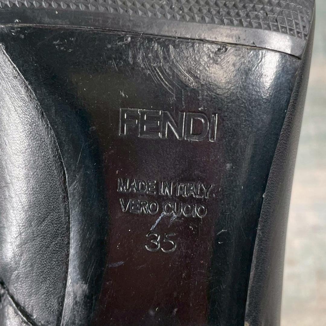 FENDI Bootie Boots Shoes Selleria EU 35 US 5 Leather Black Authentic