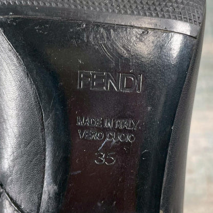 FENDI Bootie Boots Shoes Selleria EU 35 US 5 Leather Black Authentic