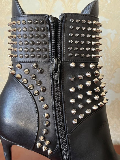 Christian Louboutin Short Boots Shoes Studs EU 36 US 6 Leather Black Authentic