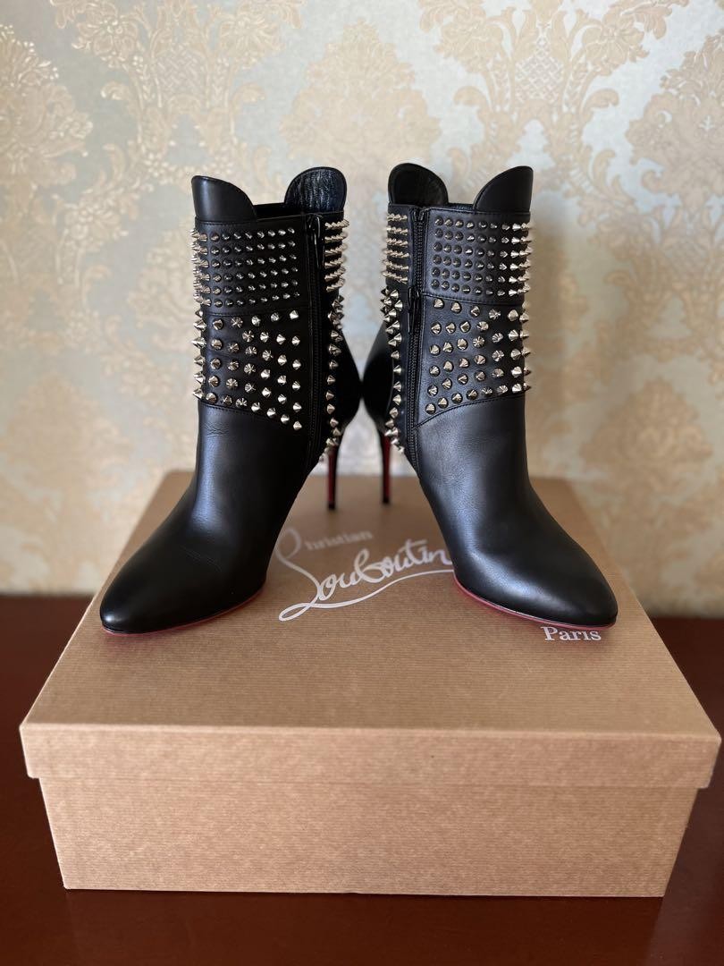 Christian Louboutin Short Boots Shoes Studs EU 36 US 6 Leather Black Authentic