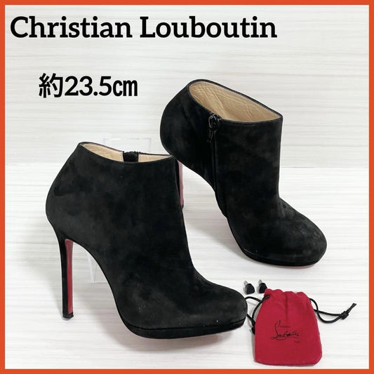 Christian Louboutin Short Boots Shoes EU 36.5 US 6.5 Suede Black Authentic