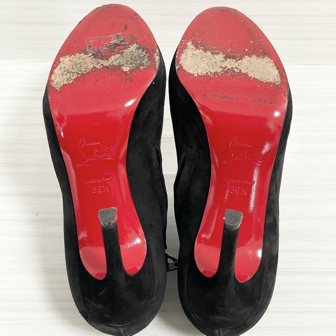 Christian Louboutin Short Boots Shoes EU 36.5 US 6.5 Suede Black Authentic