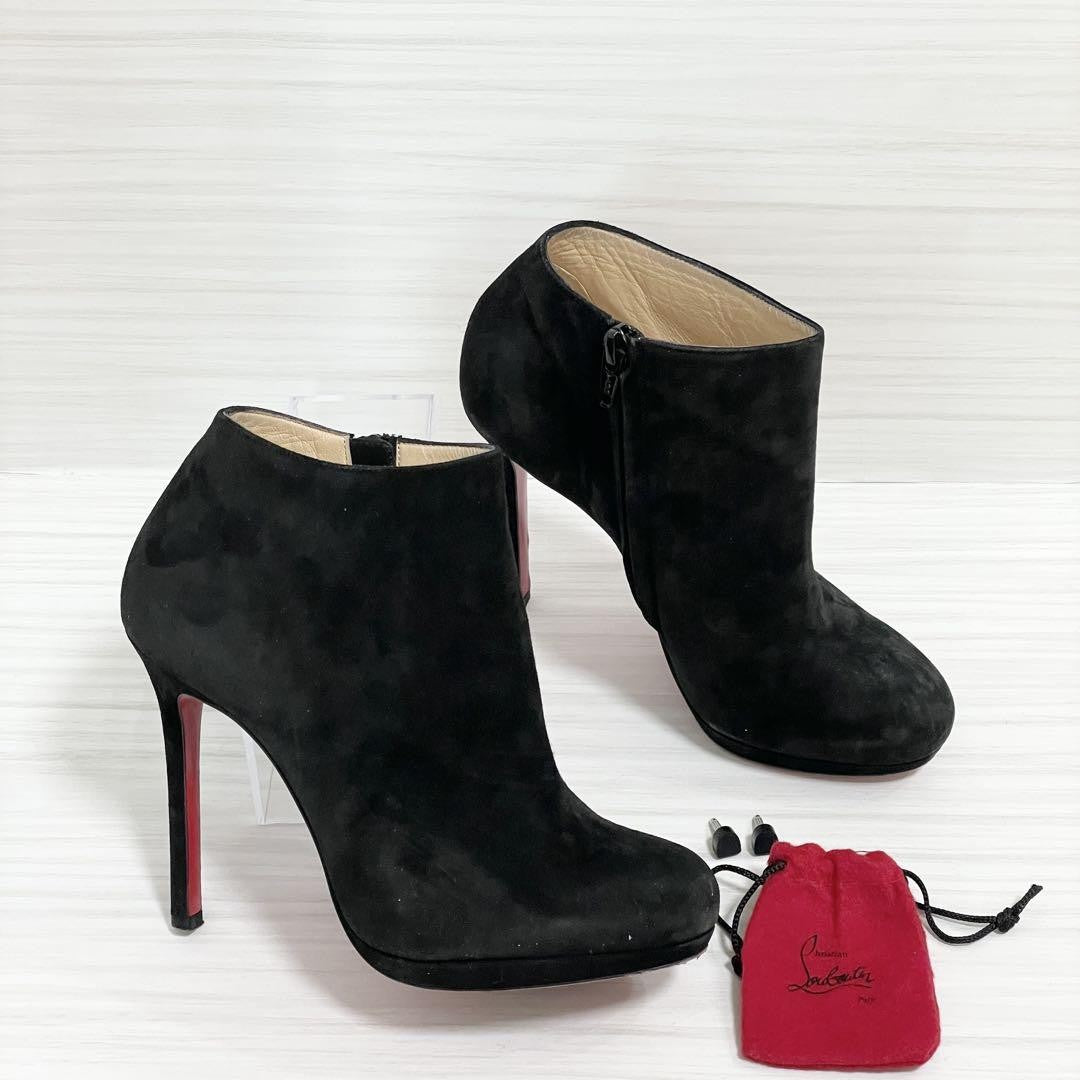 Christian Louboutin Short Boots Shoes EU 36.5 US 6.5 Suede Black Authentic
