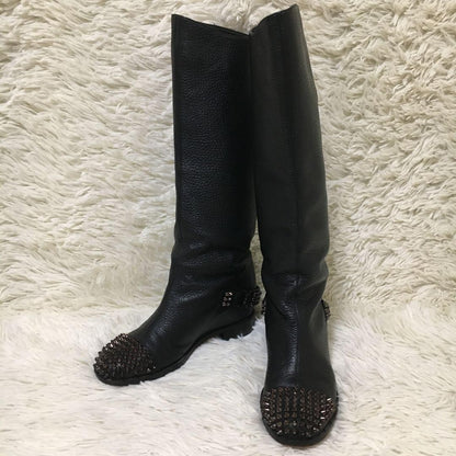 Christian Louboutin Long Boots Shoes Studs EU 36 US 6 Leather Black Authentic