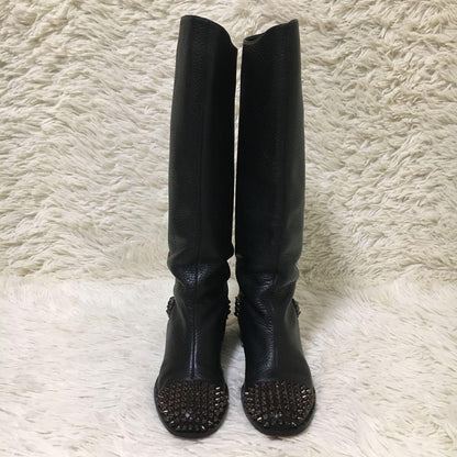Christian Louboutin Long Boots Shoes Studs EU 36 US 6 Leather Black Authentic