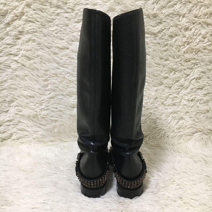 Christian Louboutin Long Boots Shoes Studs EU 36 US 6 Leather Black Authentic