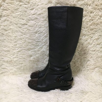 Christian Louboutin Long Boots Shoes Studs EU 36 US 6 Leather Black Authentic