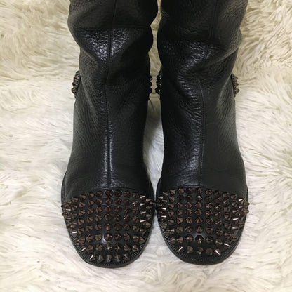 Christian Louboutin Long Boots Shoes Studs EU 36 US 6 Leather Black Authentic