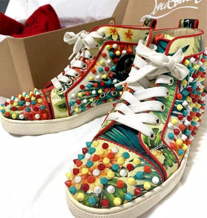 Christian Louboutin Sneakers Shoes High-cut Studs EU 36.0 US 6.0 Multicolor Auth
