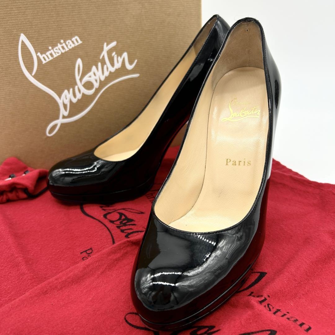 Christian Louboutin Shoes Pumps Heel EU 38 US 8 Patent Leather Black Red Auth