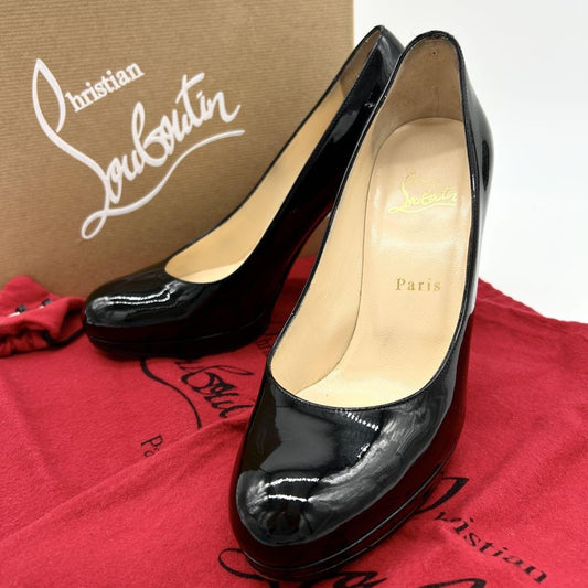 Christian Louboutin Shoes Pumps Heel EU 38 US 8 Patent Leather Black Red Auth