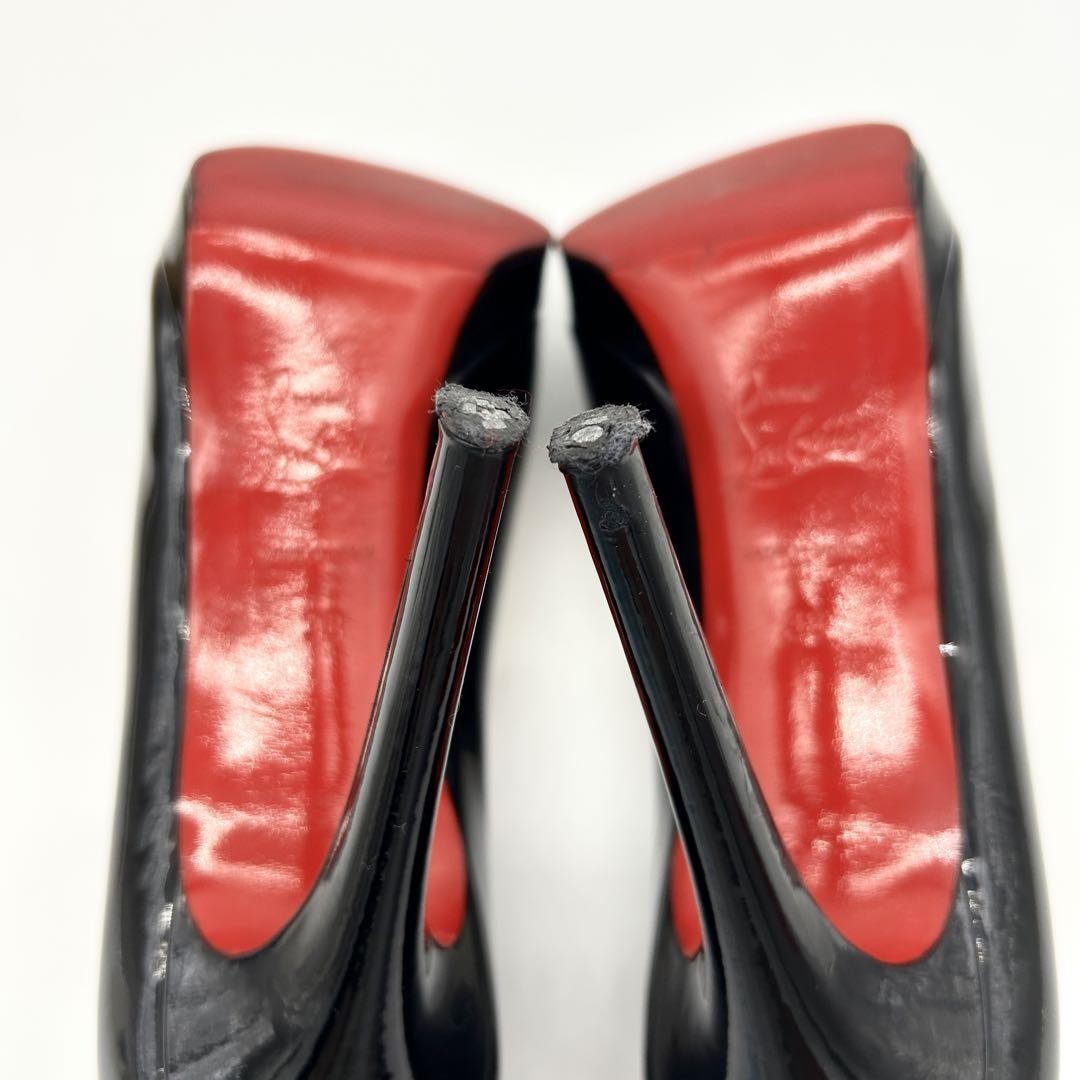 Christian Louboutin Shoes Pumps Heel EU 38 US 8 Patent Leather Black Red Auth