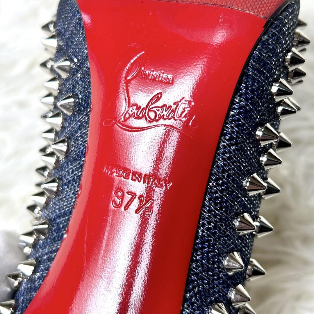 Christian Louboutin Shoes Pumps Heel Studs EU 37.5 US 7.5 Navy Silver Denim Auth