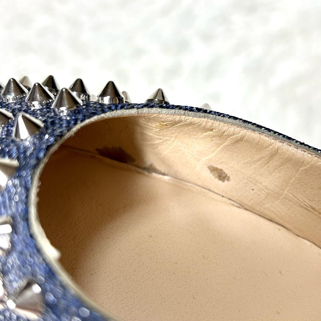 Christian Louboutin Shoes Pumps Heel Studs EU 37.5 US 7.5 Navy Silver Denim Auth