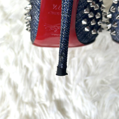 Christian Louboutin Shoes Pumps Heel Studs EU 37.5 US 7.5 Navy Silver Denim Auth
