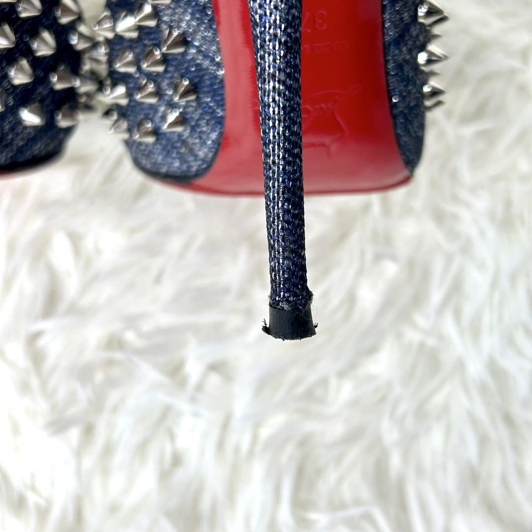 Christian Louboutin Shoes Pumps Heel Studs EU 37.5 US 7.5 Navy Silver Denim Auth