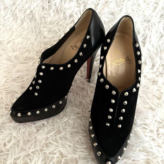 Christian Louboutin Shoes Pumps Heel Studs EU 36.5 US 6.5 Suede Leather Black