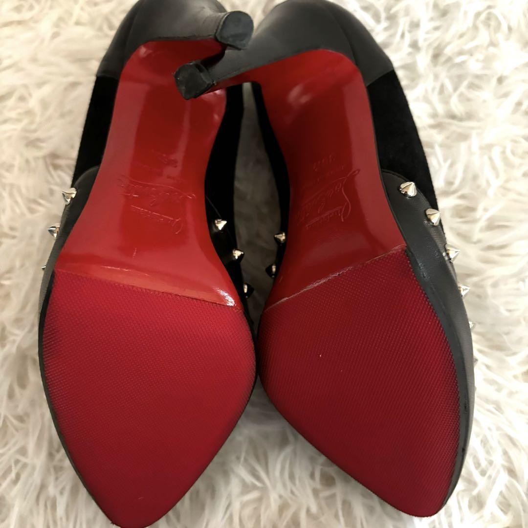 Christian Louboutin Shoes Pumps Heel Studs EU 36.5 US 6.5 Suede Leather Black