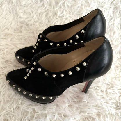 Christian Louboutin Shoes Pumps Heel Studs EU 36.5 US 6.5 Suede Leather Black
