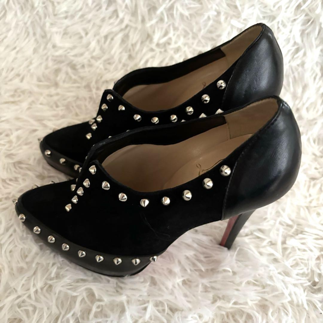 Christian Louboutin Shoes Pumps Heel Studs EU 36.5 US 6.5 Suede Leather Black