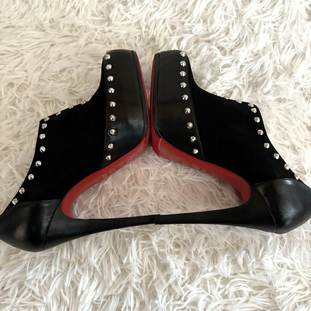 Christian Louboutin Shoes Pumps Heel Studs EU 36.5 US 6.5 Suede Leather Black