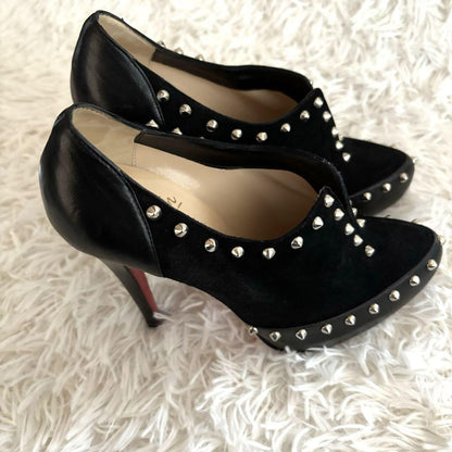 Christian Louboutin Shoes Pumps Heel Studs EU 36.5 US 6.5 Suede Leather Black