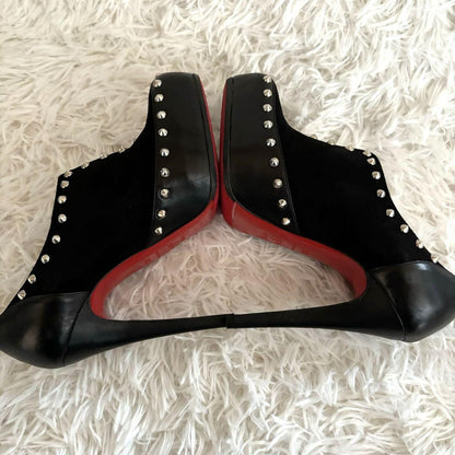 Christian Louboutin Shoes Pumps Heel Studs EU 36.5 US 6.5 Suede Leather Black