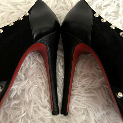 Christian Louboutin Shoes Pumps Heel Studs EU 36.5 US 6.5 Suede Leather Black