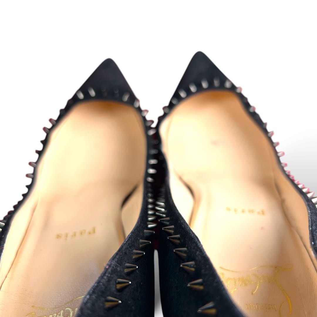 Christian Louboutin Shoes Pumps Heel Studs EU 37.5 US 7.5 Suede Leather Black