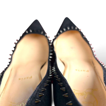 Christian Louboutin Shoes Pumps Heel Studs EU 37.5 US 7.5 Suede Leather Black