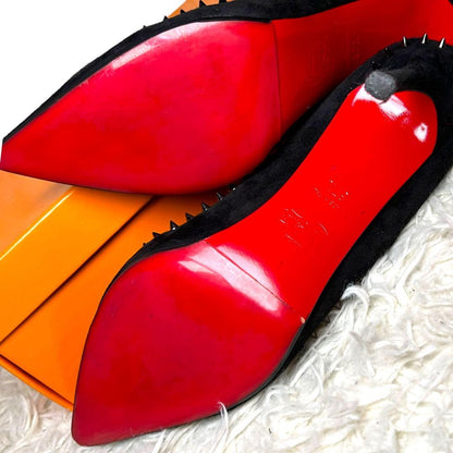 Christian Louboutin Shoes Pumps Heel Studs EU 37.5 US 7.5 Suede Leather Black