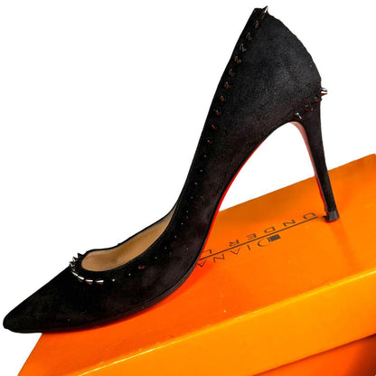 Christian Louboutin Shoes Pumps Heel Studs EU 37.5 US 7.5 Suede Leather Black