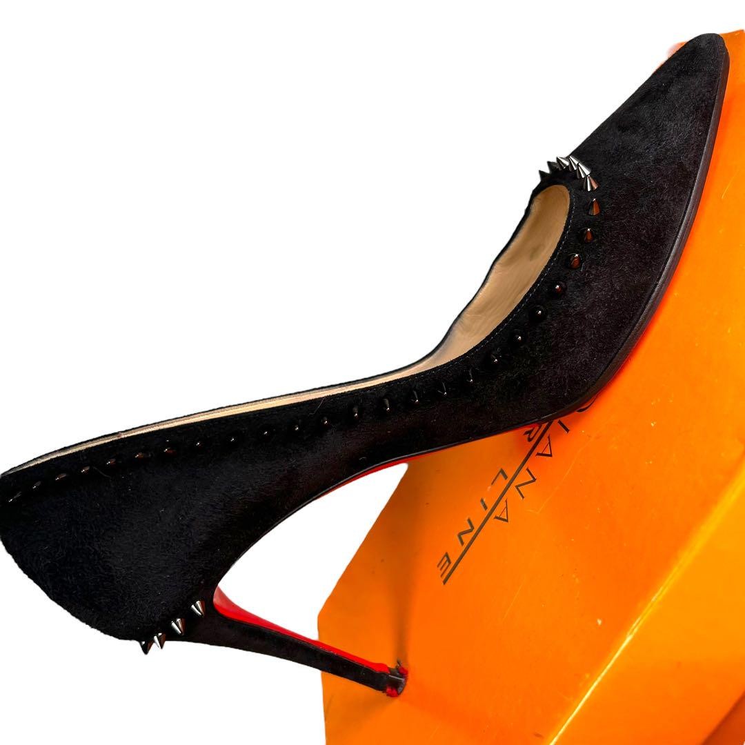 Christian Louboutin Shoes Pumps Heel Studs EU 37.5 US 7.5 Suede Leather Black