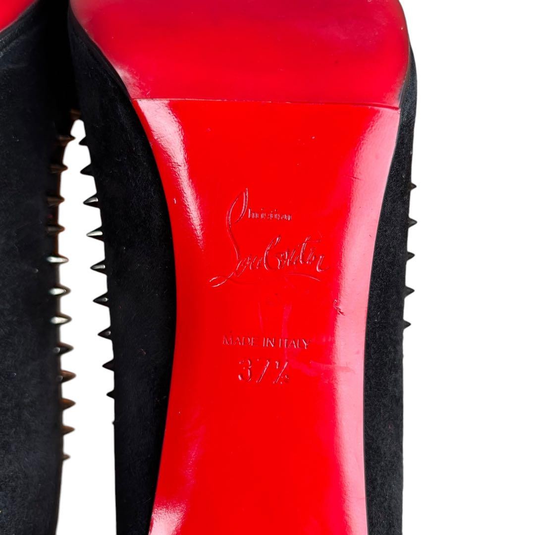 Christian Louboutin Shoes Pumps Heel Studs EU 37.5 US 7.5 Suede Leather Black