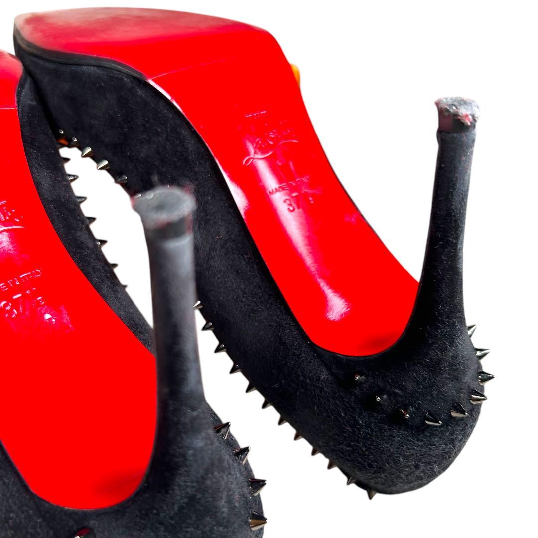 Christian Louboutin Shoes Pumps Heel Studs EU 37.5 US 7.5 Suede Leather Black