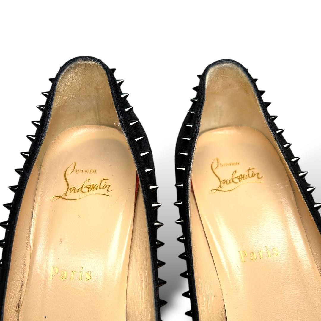 Christian Louboutin Shoes Pumps Heel Studs EU 37.5 US 7.5 Suede Leather Black