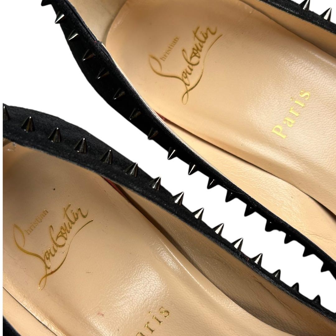 Christian Louboutin Shoes Pumps Heel Studs EU 37.5 US 7.5 Suede Leather Black