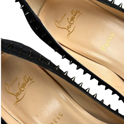 Christian Louboutin Shoes Pumps Heel Studs EU 37.5 US 7.5 Suede Leather Black