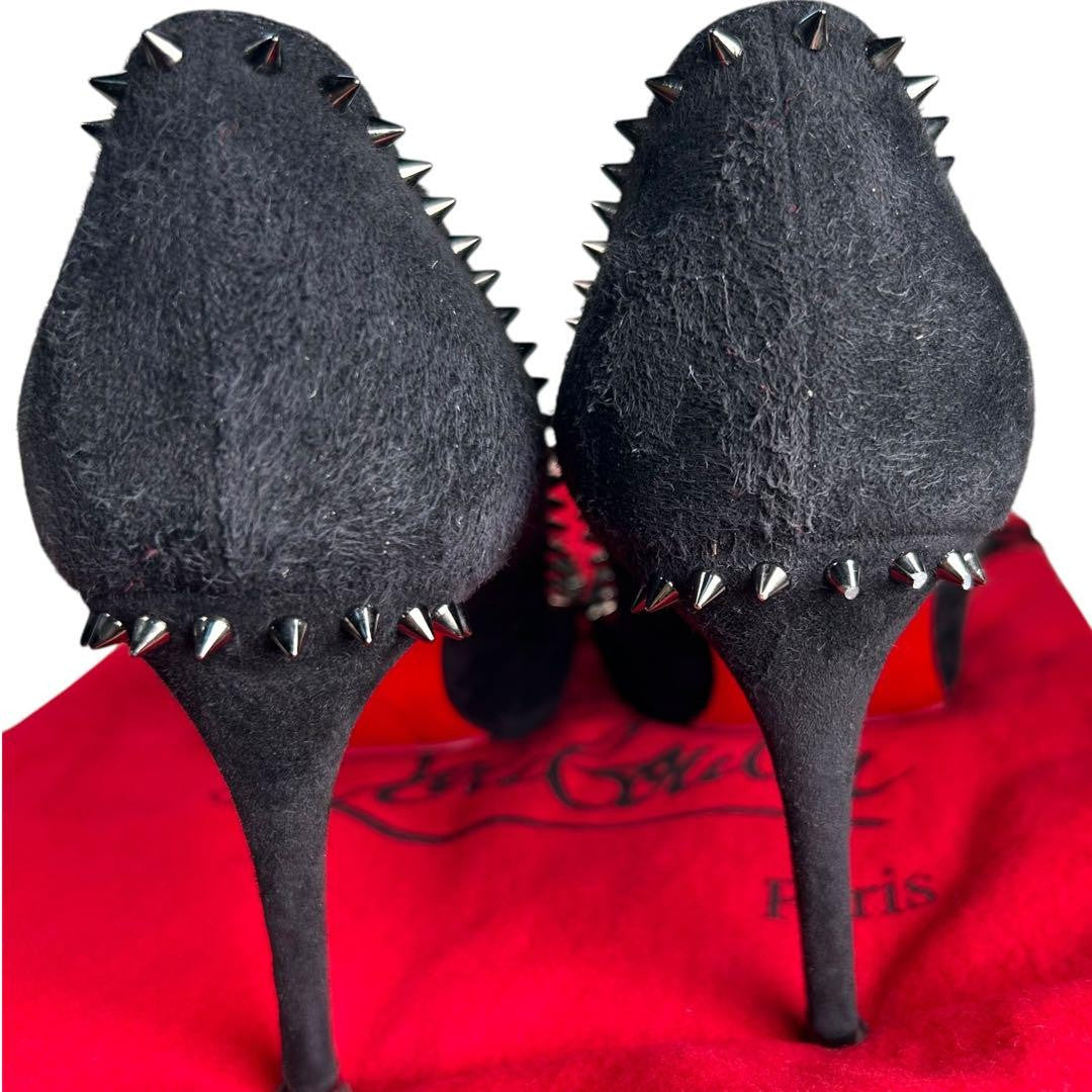 Christian Louboutin Shoes Pumps Heel Studs EU 37.5 US 7.5 Suede Leather Black