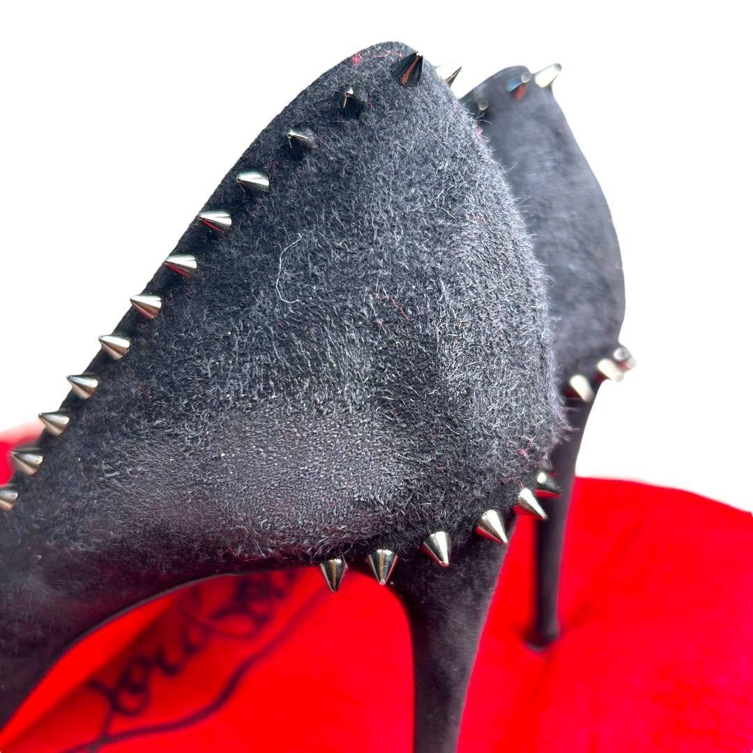 Christian Louboutin Shoes Pumps Heel Studs EU 37.5 US 7.5 Suede Leather Black